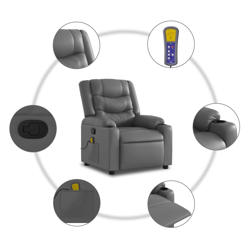 Fauteuil de massage inclinable Gris Similicuir Fauteuils vidaXL