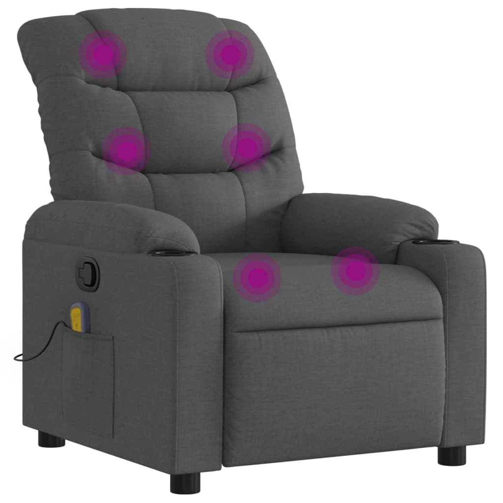Fauteuil de massage inclinable Gris foncé Tissu Fauteuils vidaXL