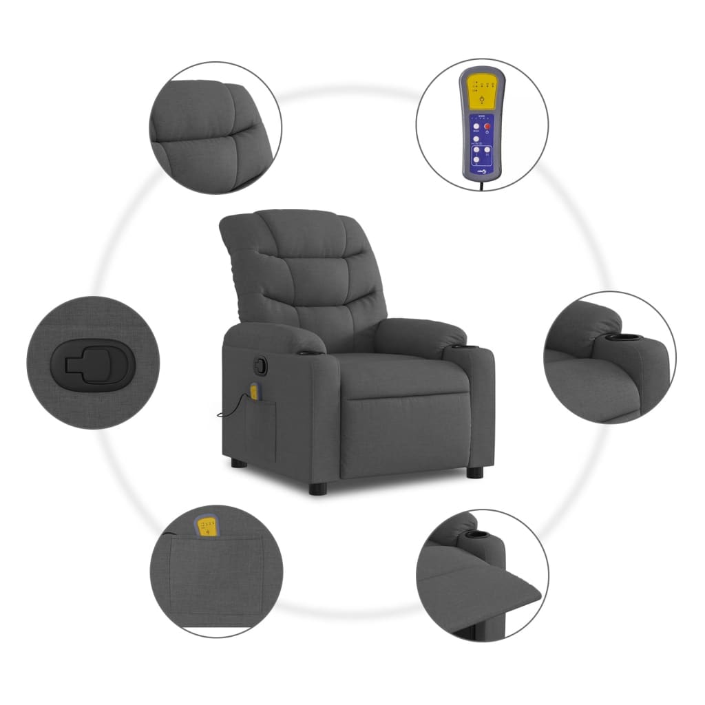 Fauteuil de massage inclinable Gris foncé Tissu Fauteuils vidaXL
