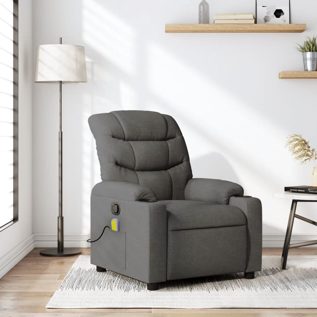 Fauteuil de massage inclinable Gris foncé Tissu Fauteuils vidaXL