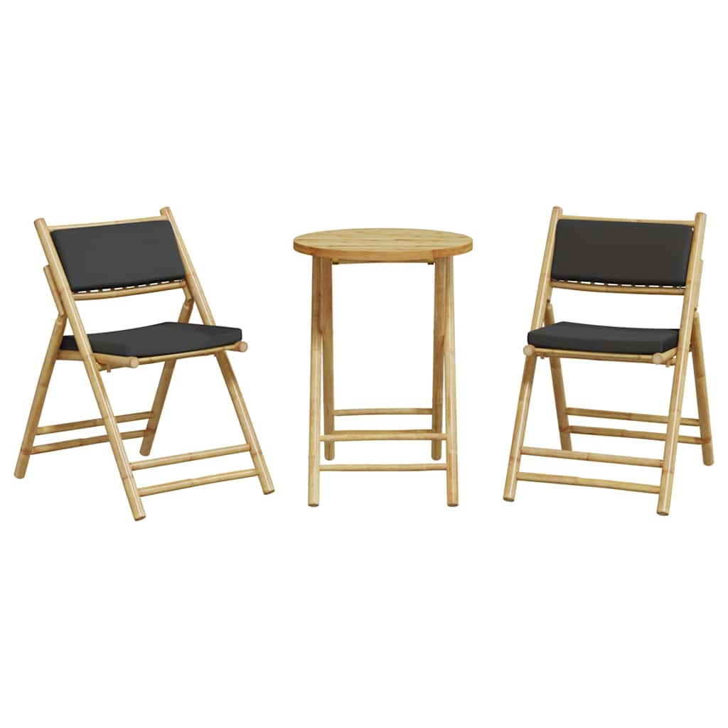 Ensemble de bistro pliante 3 pcs et coussins gris foncé bambou - XIOS