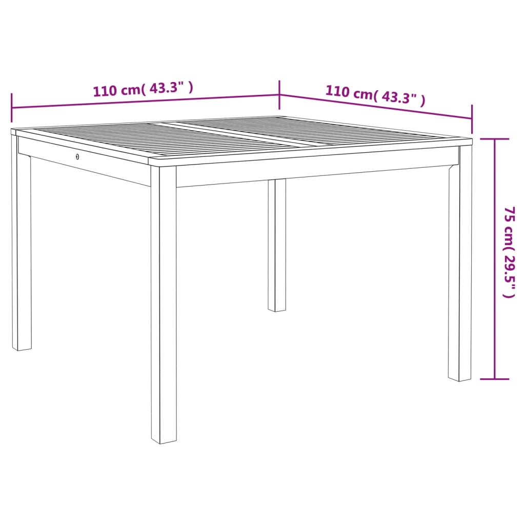 Table à manger de jardin 110x110x75 cm bois d'acacia massif Tables de jardin vidaXL