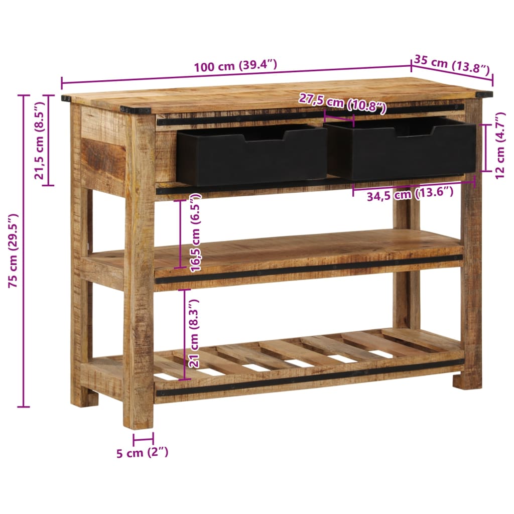 Table console 100x35x75 cm bois de manguier massif - XIOS