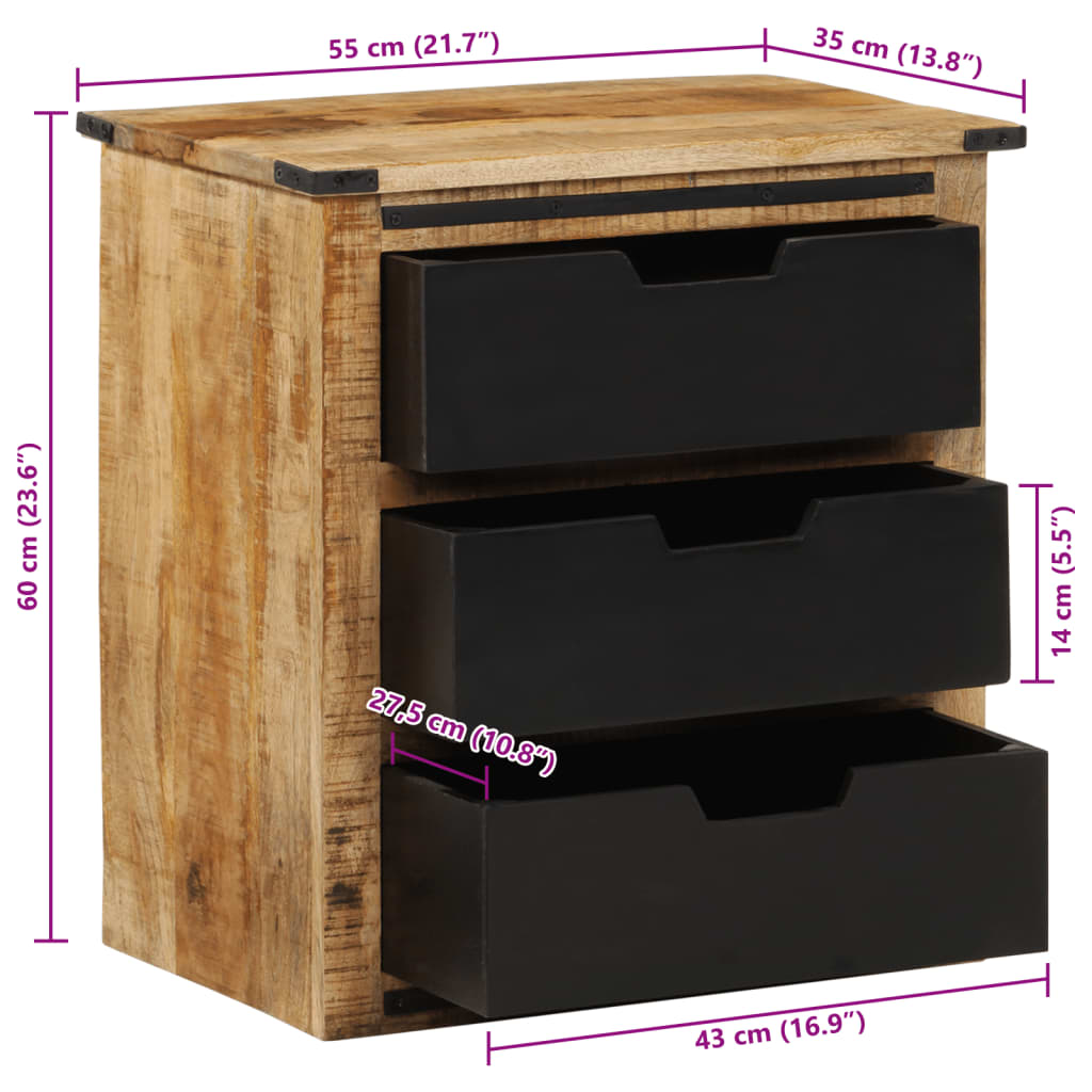Buffet avec 3 tiroirs 55x35x60 cm bois massif de manguier - XIOS