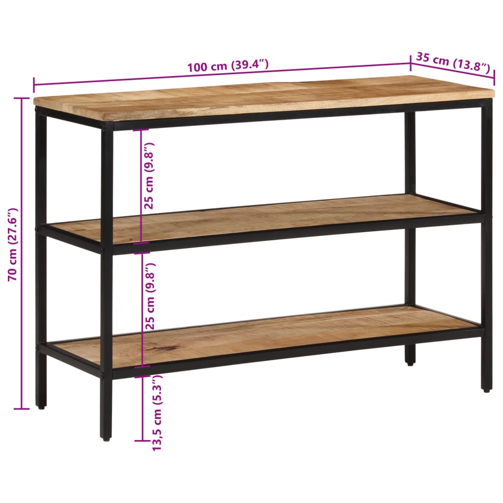 Table console 100x35x70 cm bois de manguier massif brut - XIOS