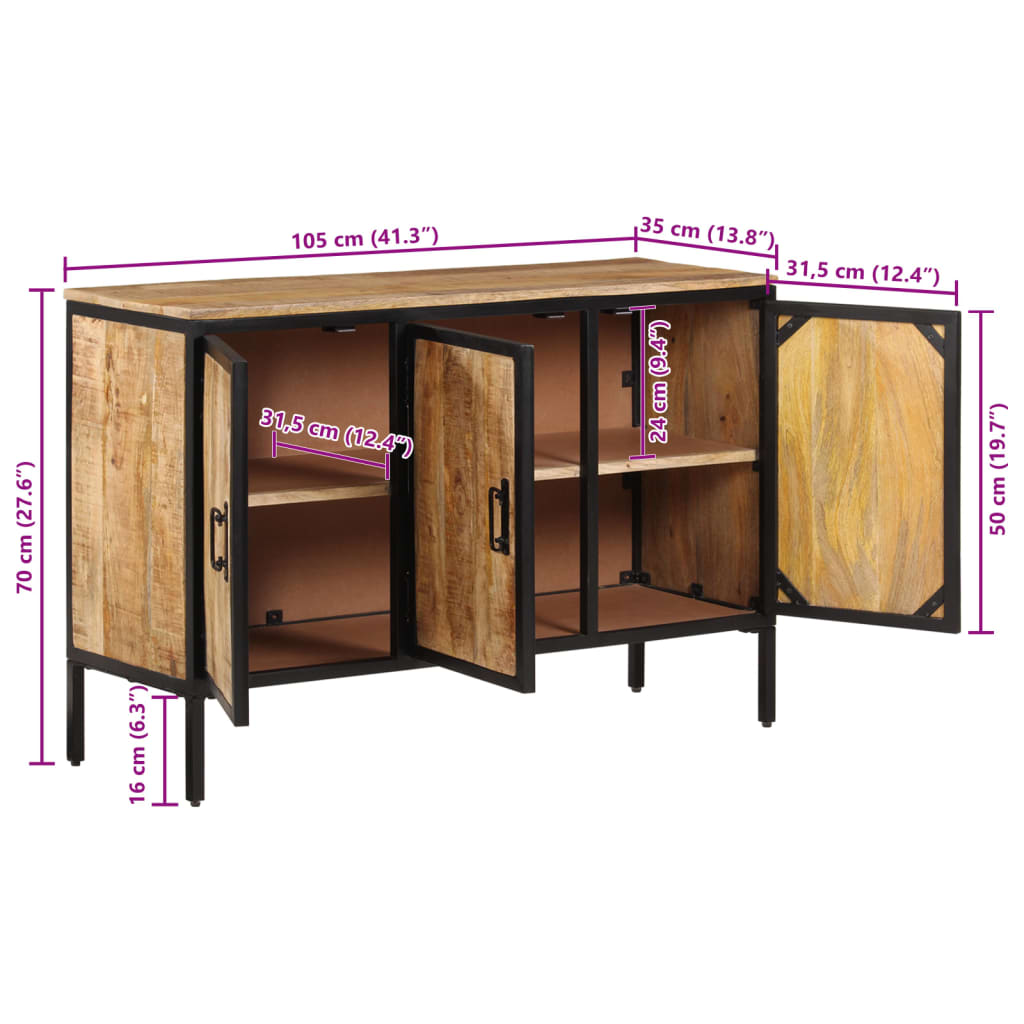 Buffet 105x35x70 cm bois de manguier brut massif - XIOS
