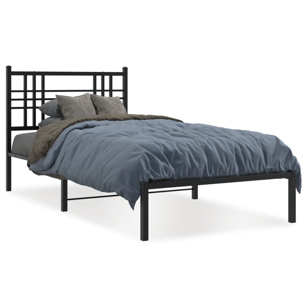 Cadre de lit métal sans matelas avec tête de lit noir 90x190 cm - XIOS