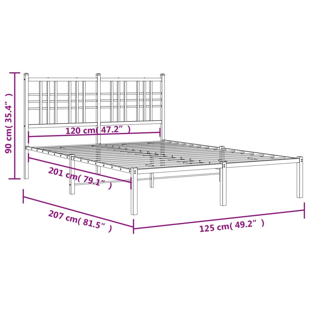 Cadre de lit métal sans matelas avec tête de lit noir 120x200cm - XIOS