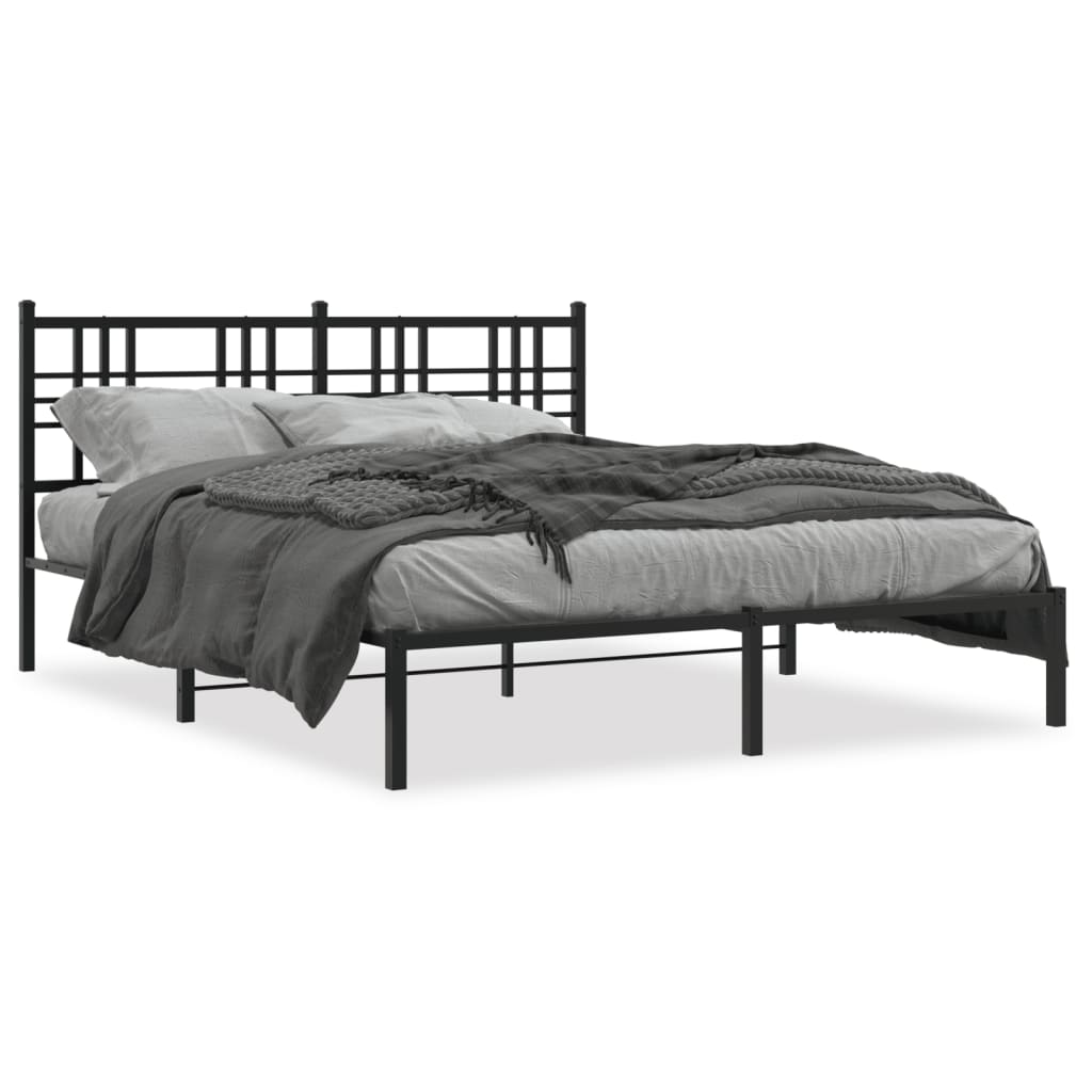 Cadre de lit métal sans matelas avec tête de lit noir 150x200cm - XIOS