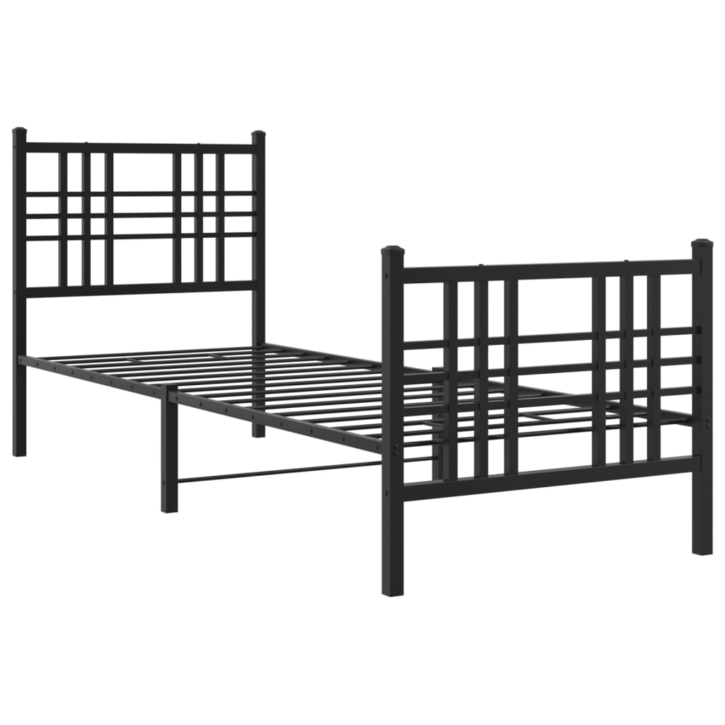 Cadre de lit métal sans matelas avec pied de lit noir 75x190 cm - XIOS
