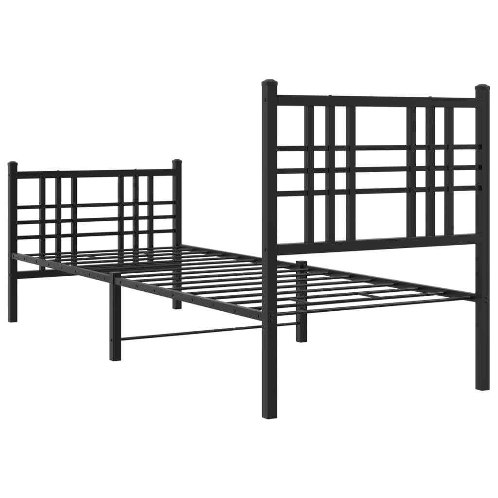 Cadre de lit métal sans matelas avec pied de lit noir 75x190 cm - XIOS