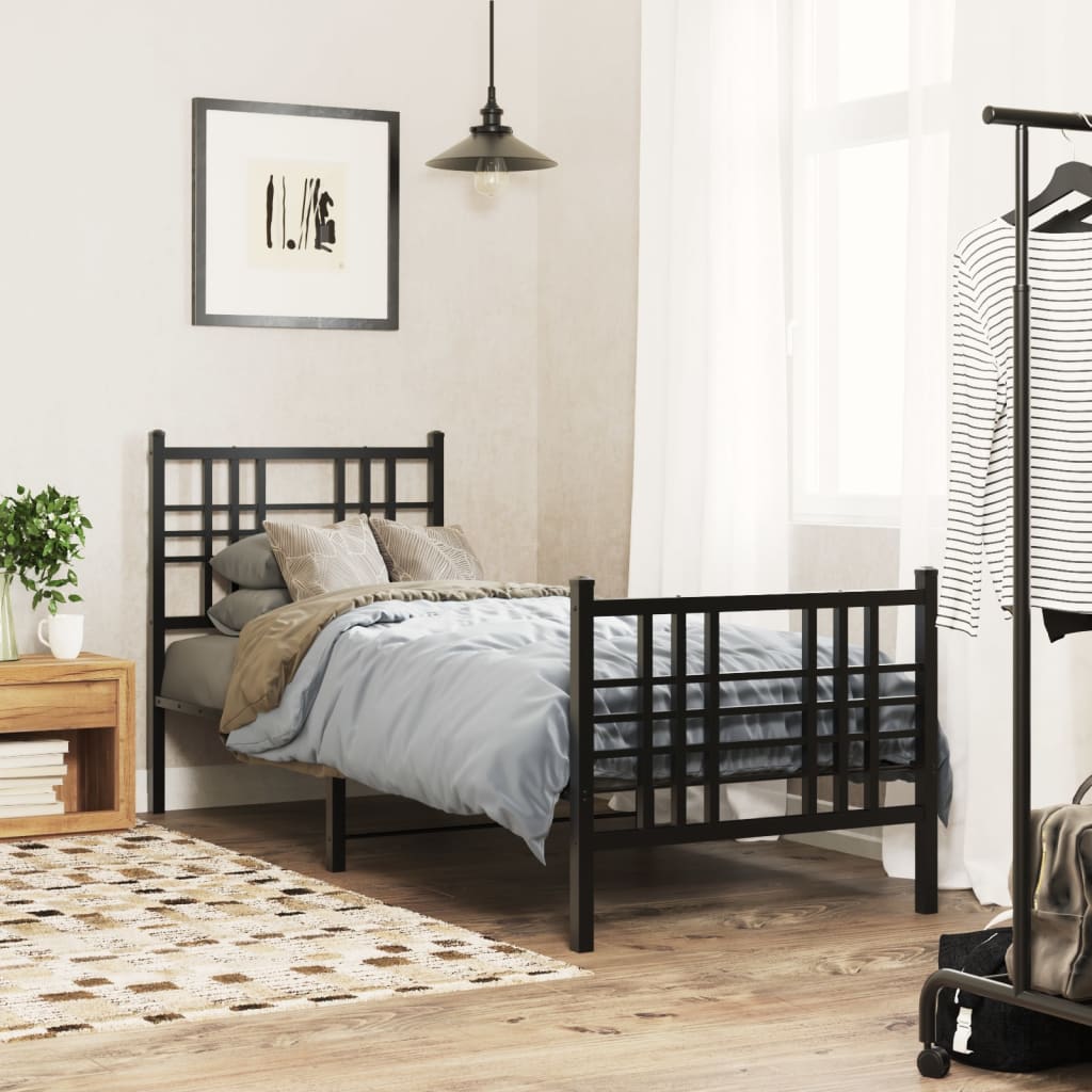Cadre de lit métal sans matelas avec pied de lit noir 80x200 cm - XIOS