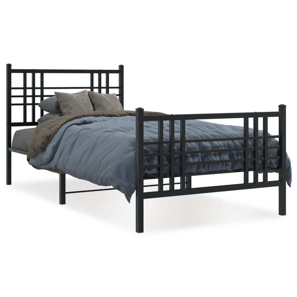 Cadre de lit métal sans matelas avec pied de lit noir 90x190 cm - XIOS