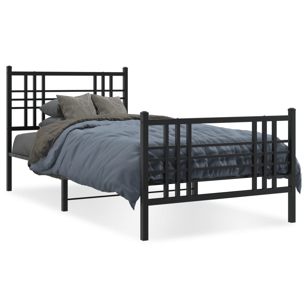 Cadre de lit métal sans matelas et pied de lit noir 100x200 cm - XIOS