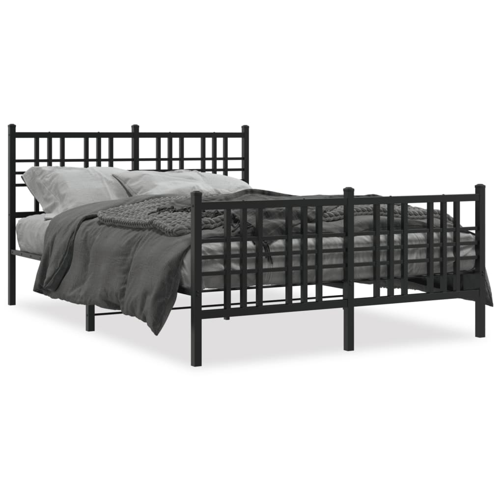 Cadre de lit métal sans matelas avec pied de lit noir 137x190cm - XIOS