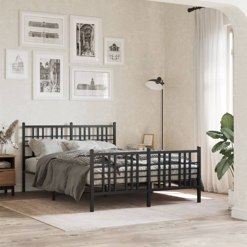 Cadre de lit métal sans matelas avec pied de lit noir 140x190cm - XIOS