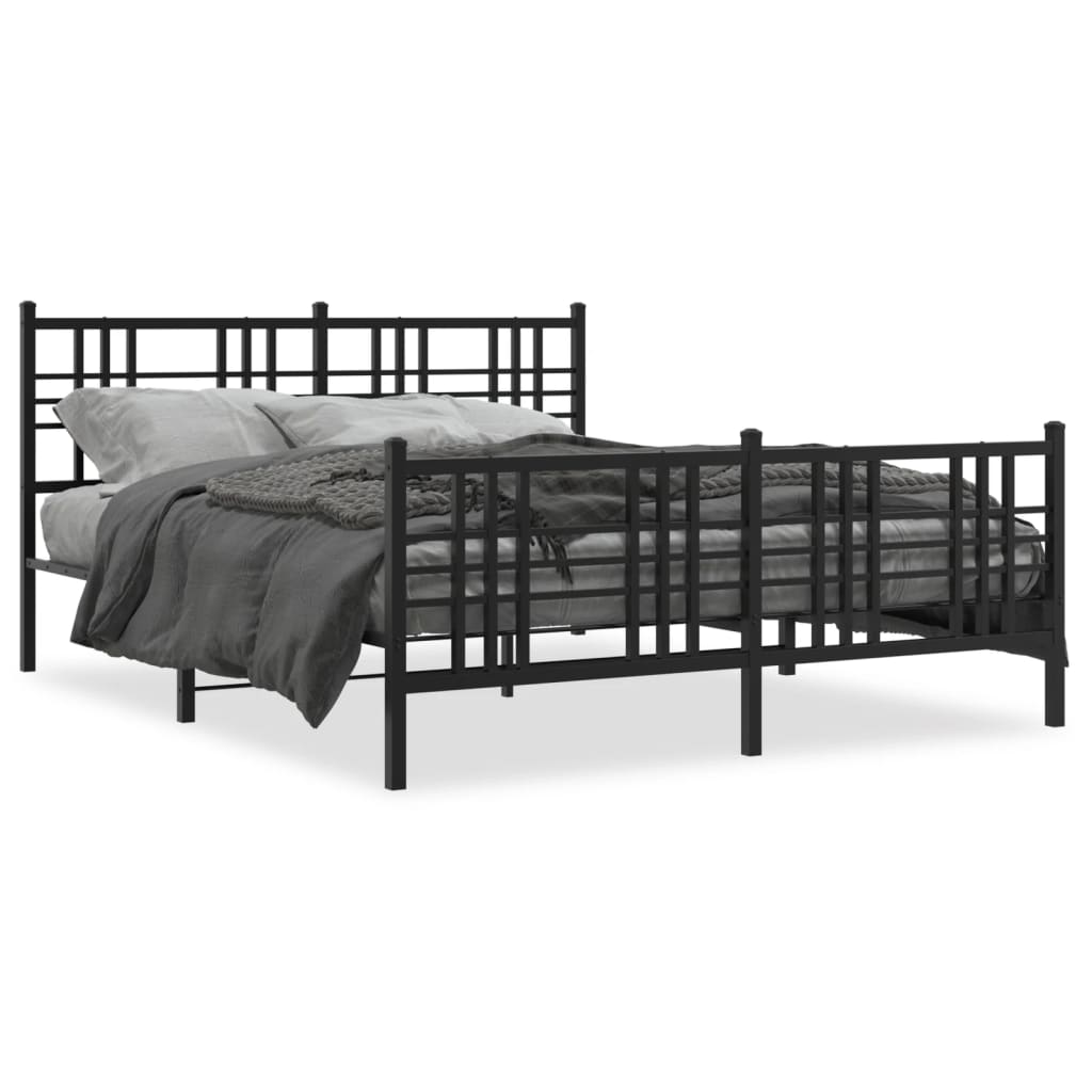 Cadre de lit métal sans matelas avec pied de lit noir 150x200cm - XIOS