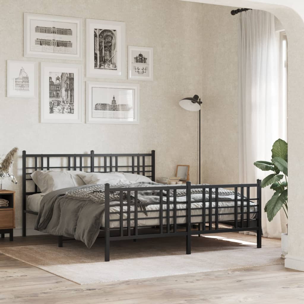 Cadre de lit métal sans matelas avec pied de lit noir 150x200cm - XIOS