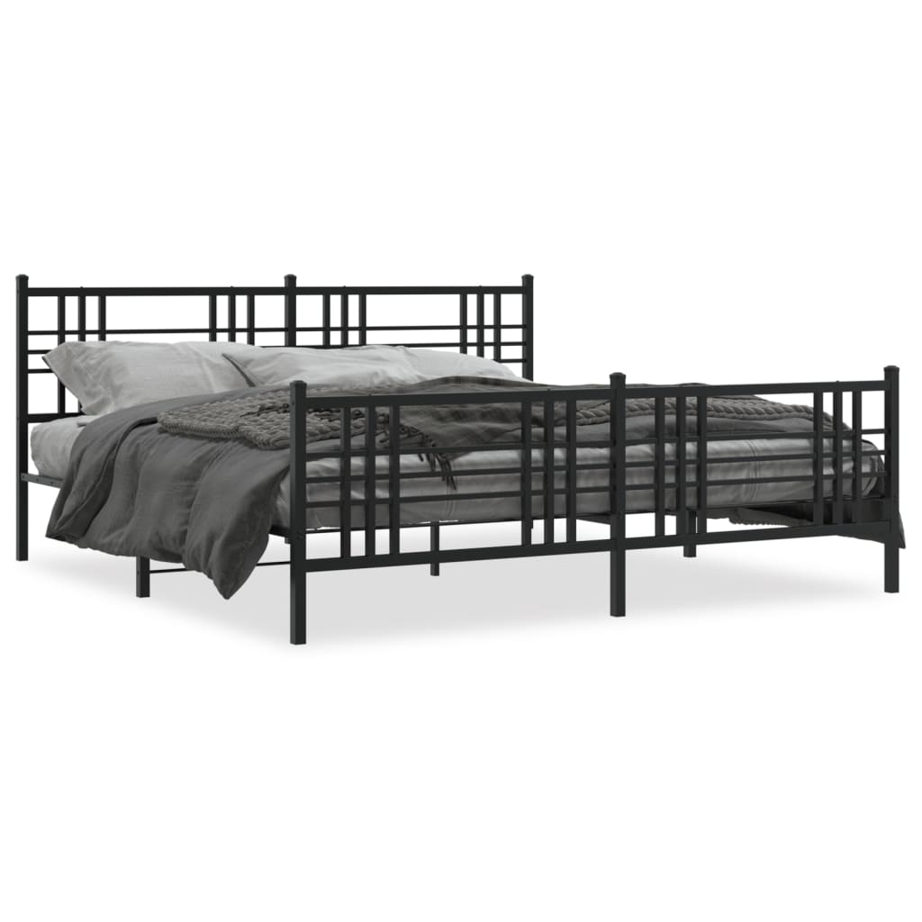 Cadre de lit métal sans matelas avec pied de lit noir 183x213cm - XIOS