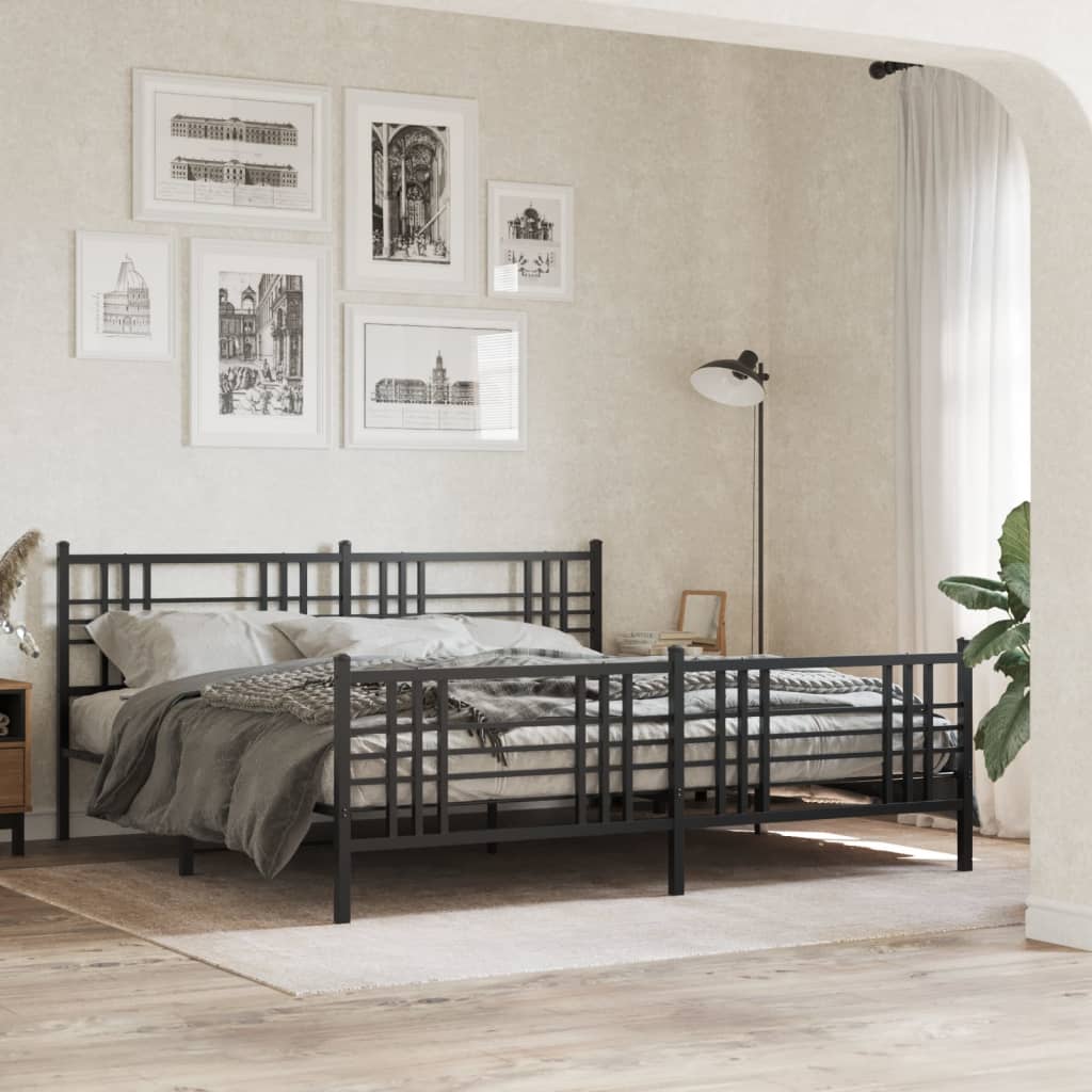 Cadre de lit métal sans matelas avec pied de lit noir 183x213cm - XIOS