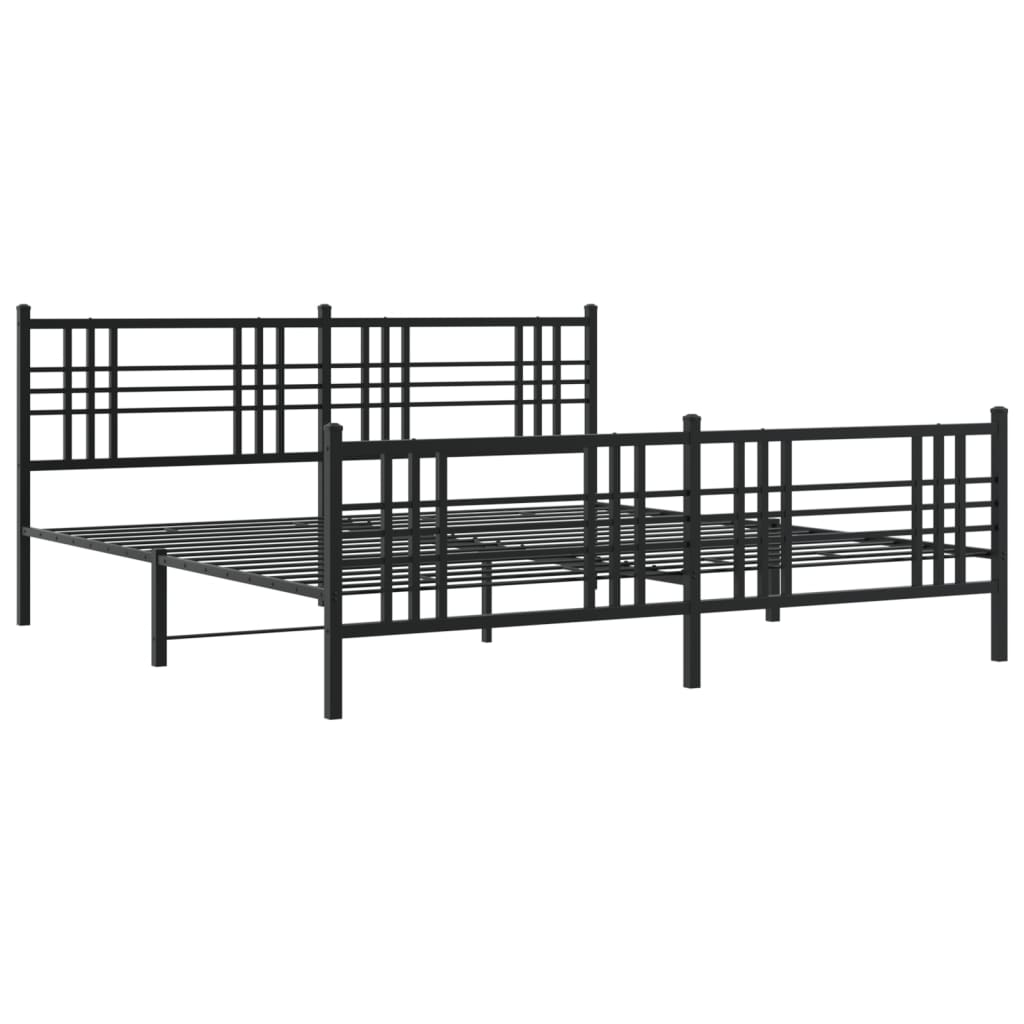 Cadre de lit métal sans matelas avec pied de lit noir 193x203cm - XIOS