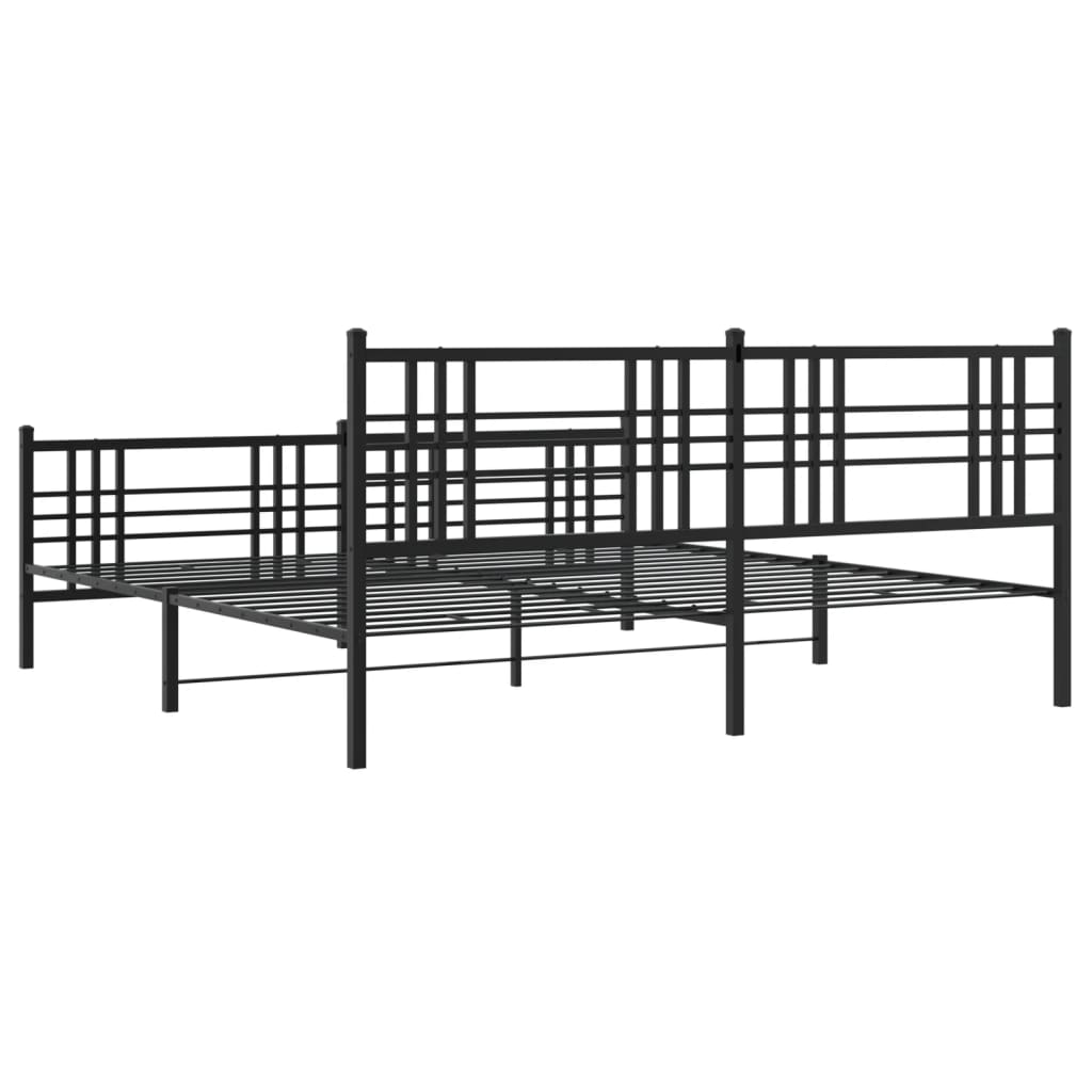 Cadre de lit métal sans matelas avec pied de lit noir 193x203cm - XIOS