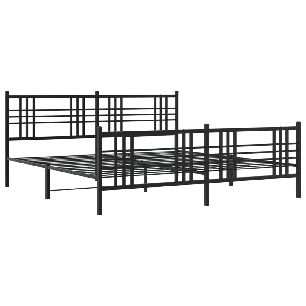 Cadre de lit métal sans matelas avec pied de lit noir 200x200cm - XIOS