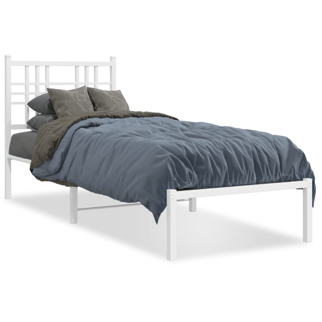 Cadre de lit métal sans matelas avec tête de lit blanc 75x190cm - XIOS