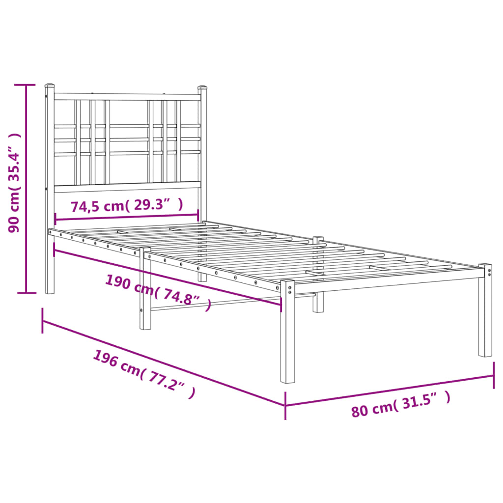 Cadre de lit métal sans matelas avec tête de lit blanc 75x190cm - XIOS