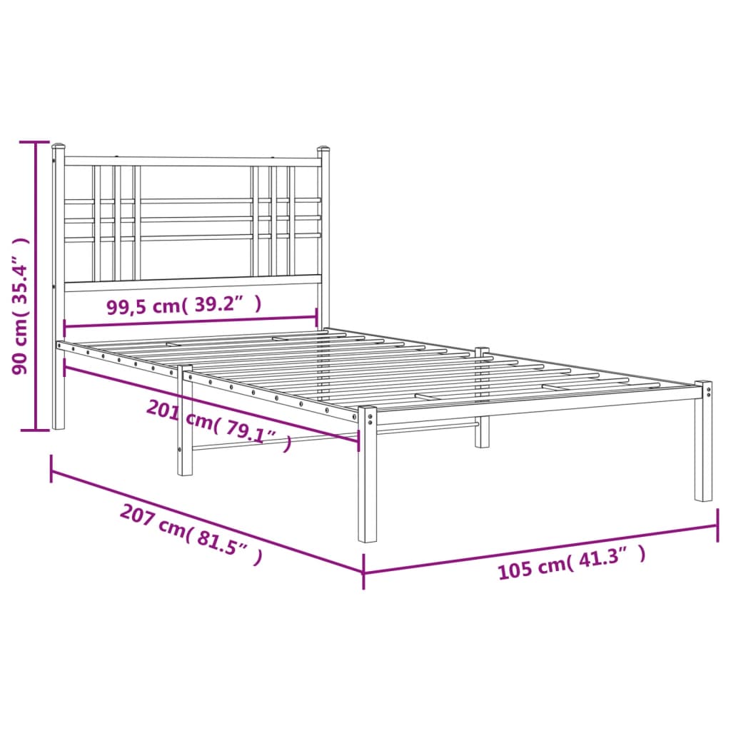 Cadre de lit métal sans matelas et tête de lit blanc 100x200 cm - XIOS