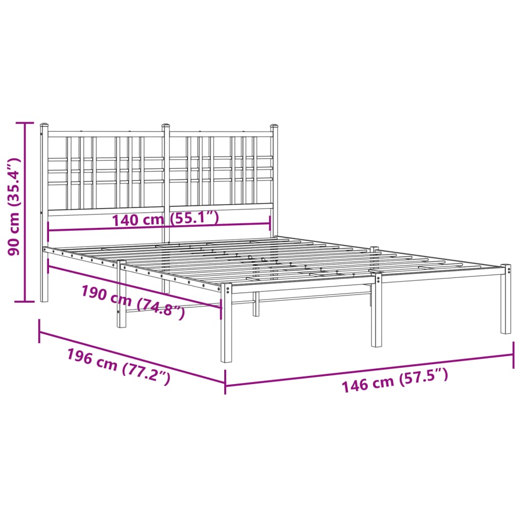 Cadre de lit métal sans matelas et tête de lit blanc 140x190 cm - XIOS