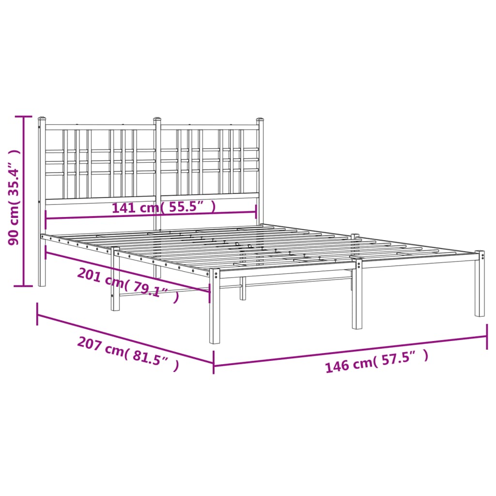 Cadre de lit métal sans matelas et tête de lit blanc 140x200 cm - XIOS