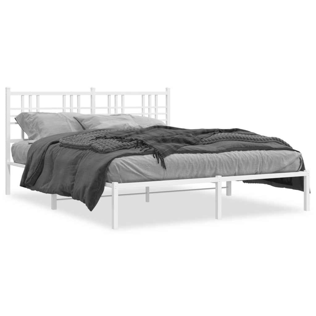 Cadre de lit métal sans matelas et tête de lit blanc 150x200 cm - XIOS