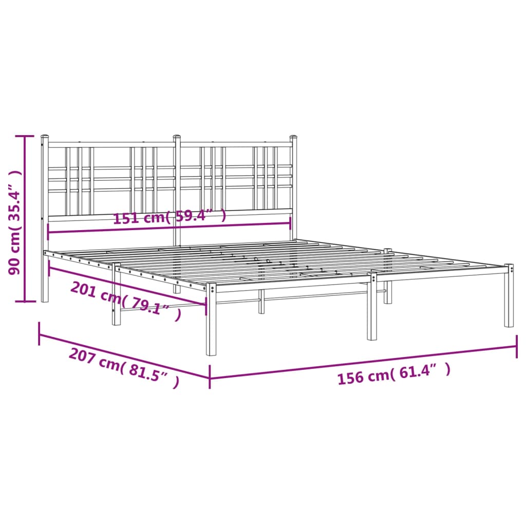 Cadre de lit métal sans matelas et tête de lit blanc 150x200 cm - XIOS