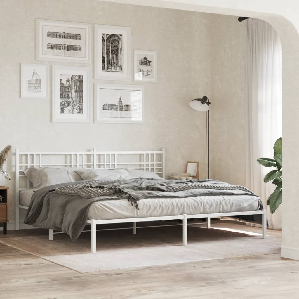 Cadre de lit métal sans matelas et tête de lit blanc 200x200 cm - XIOS