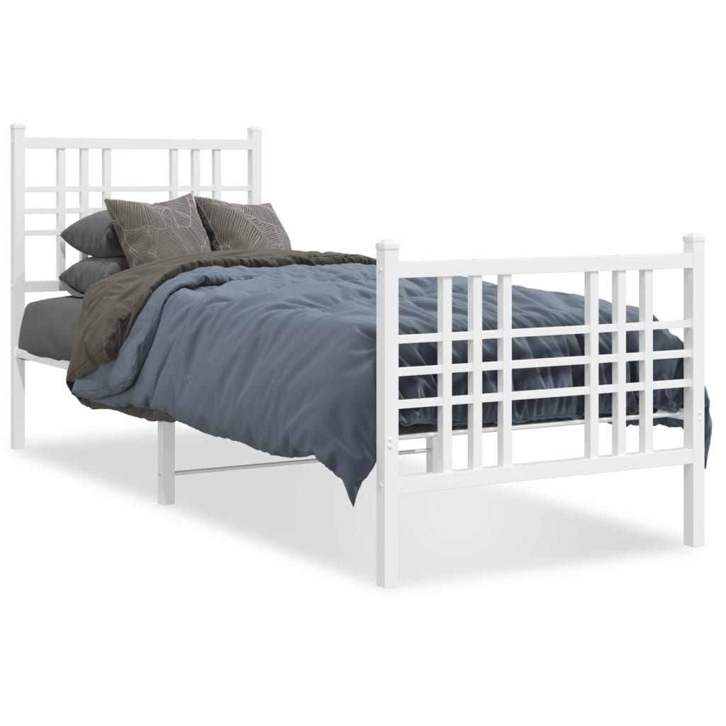 Cadre de lit métal sans matelas avec pied de lit blanc 80x200cm - XIOS