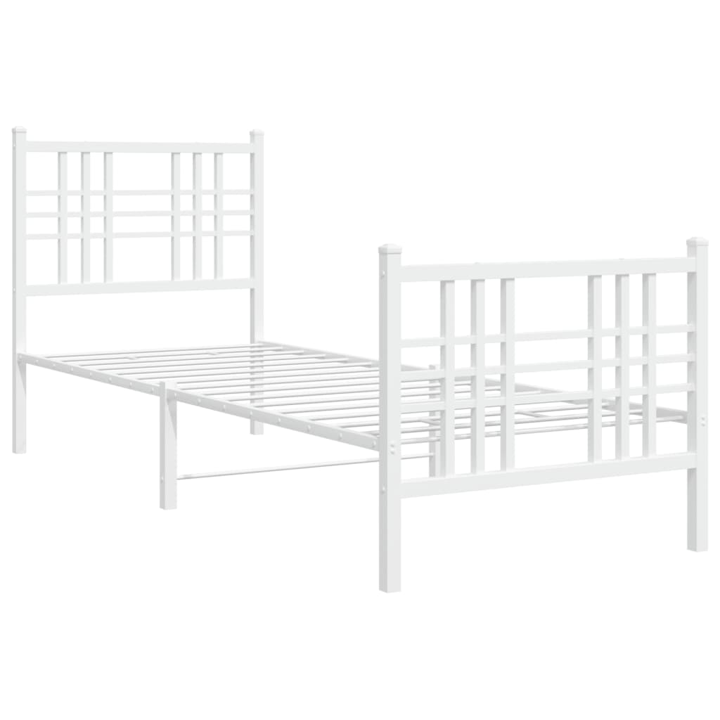 Cadre de lit métal sans matelas avec pied de lit blanc 80x200cm - XIOS