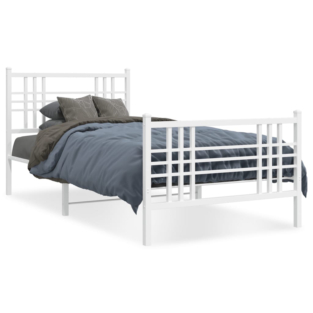Cadre de lit métal sans matelas avec pied de lit blanc 90x190cm - XIOS