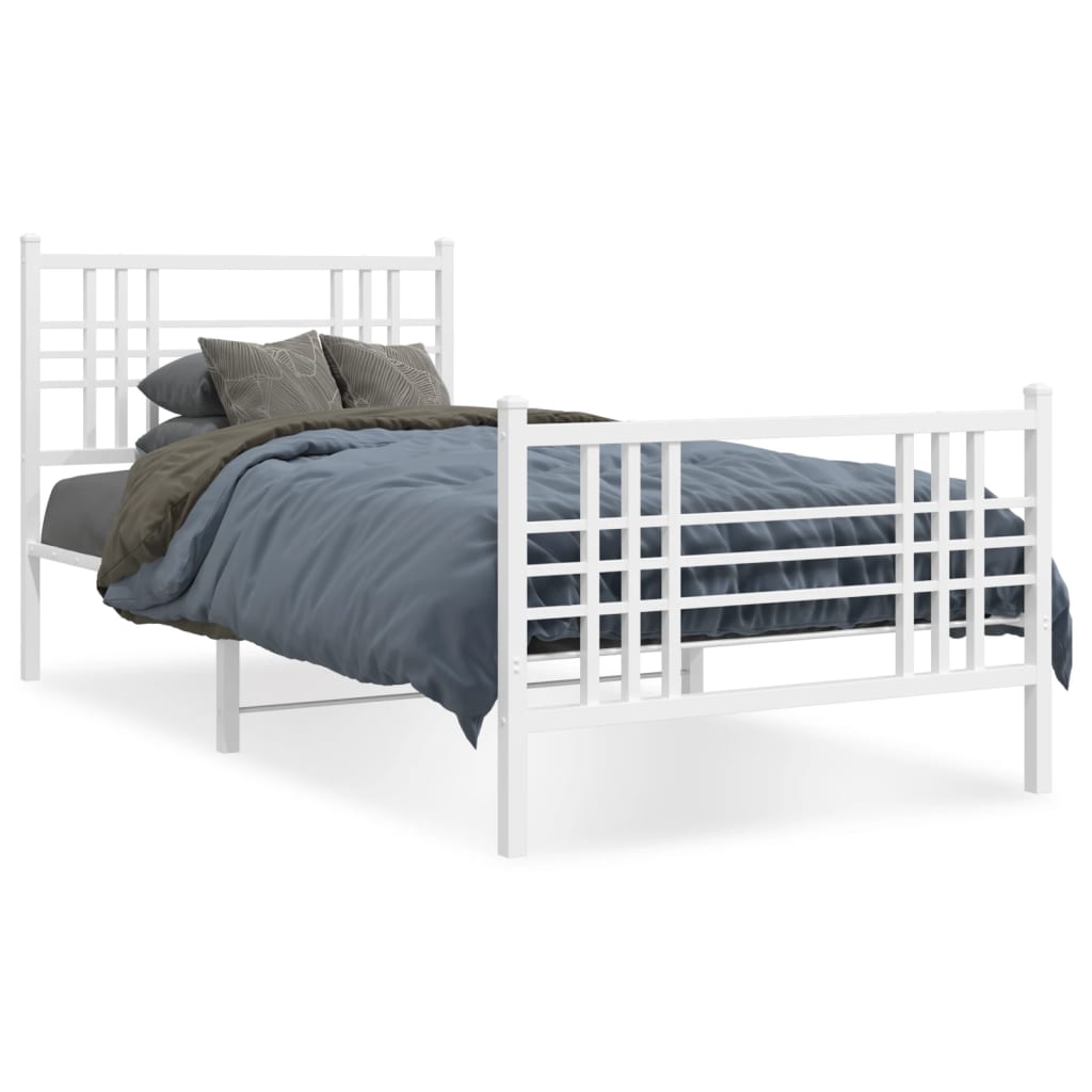 Cadre de lit métal sans matelas avec pied de lit blanc 90x200cm - XIOS
