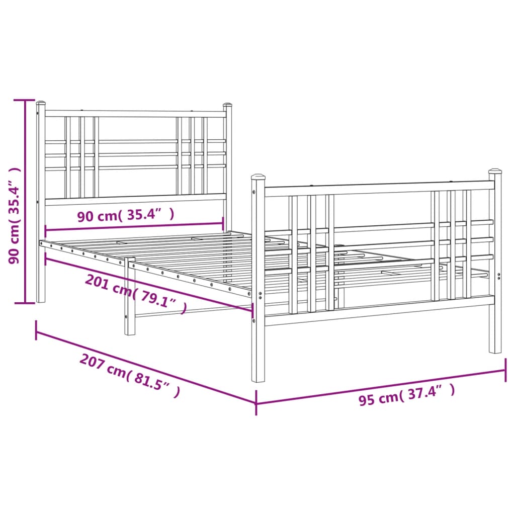 Cadre de lit métal sans matelas avec pied de lit blanc 90x200cm - XIOS