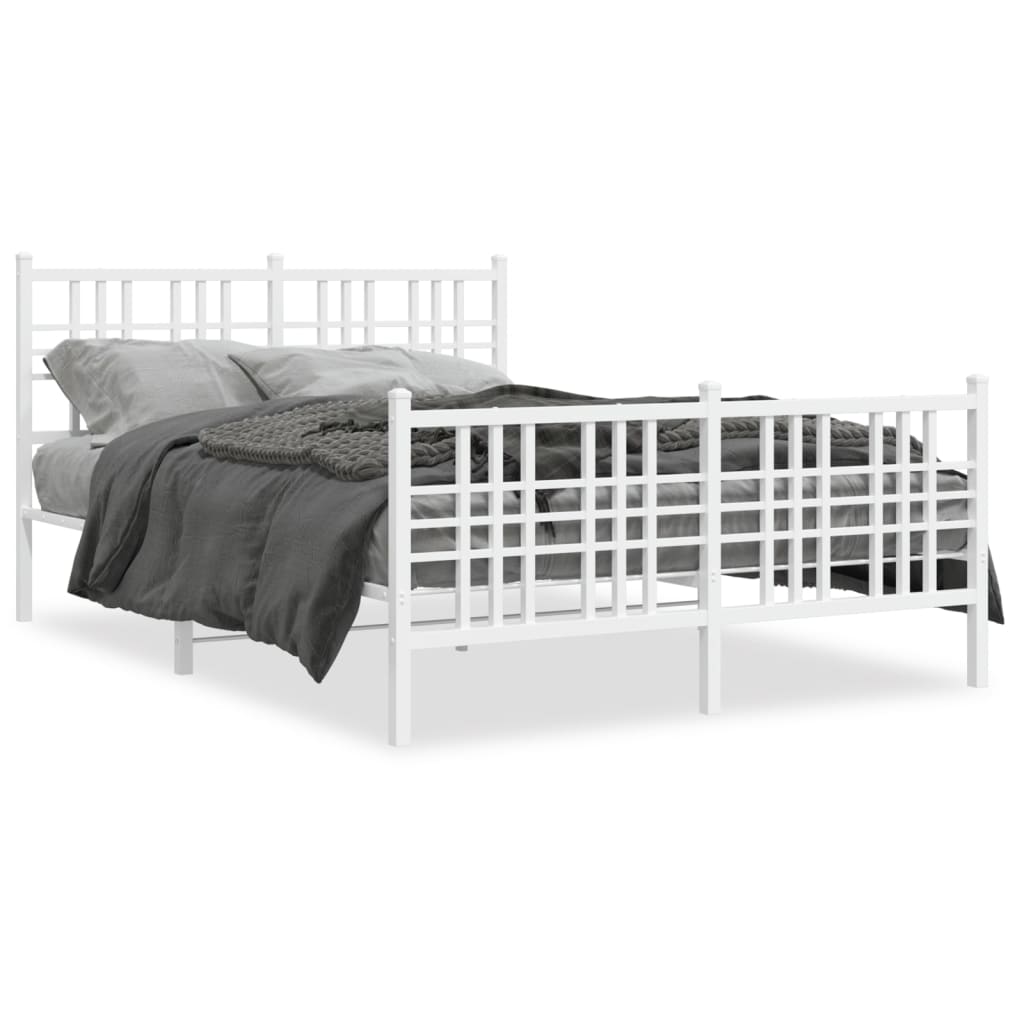Cadre de lit métal sans matelas et pied de lit blanc 137x190 cm - XIOS