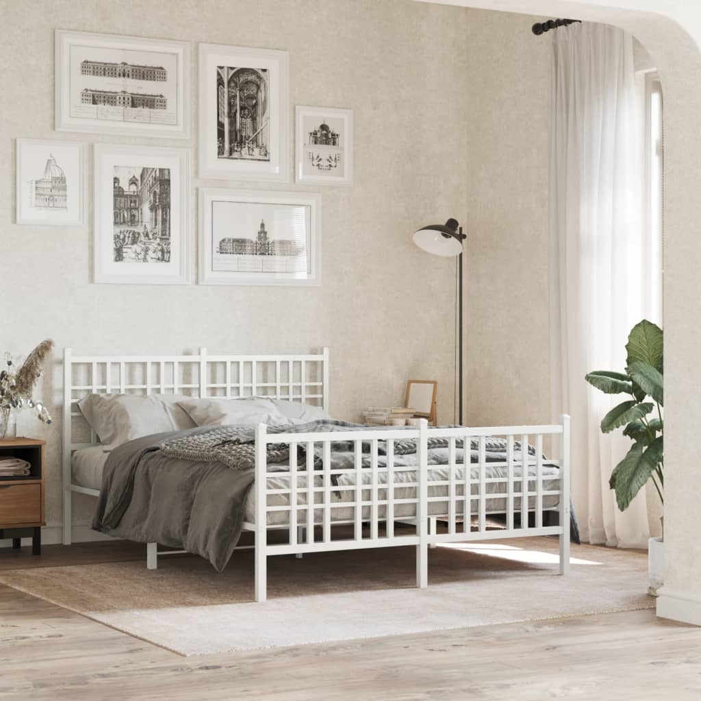 Cadre de lit métal sans matelas et pied de lit blanc 137x190 cm - XIOS