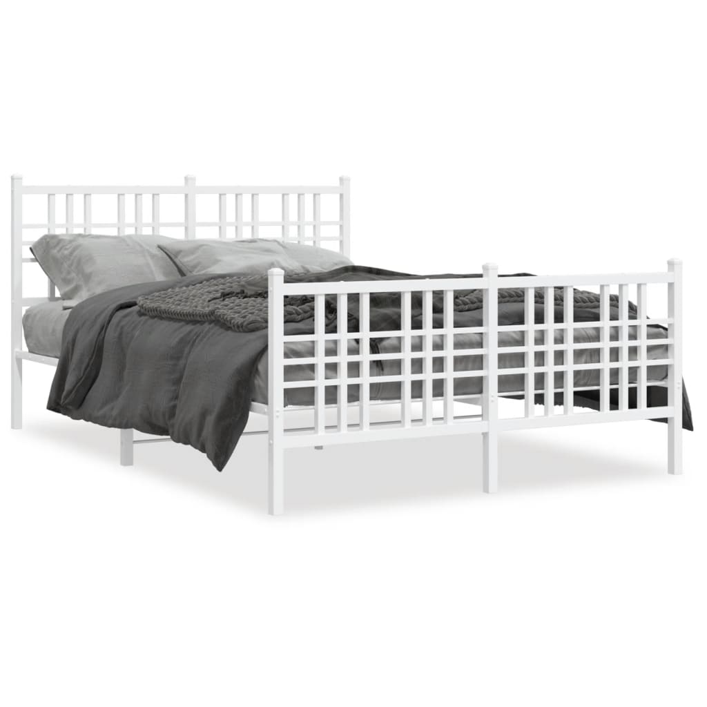 Cadre de lit métal sans matelas et pied de lit blanc 140x190 cm - XIOS