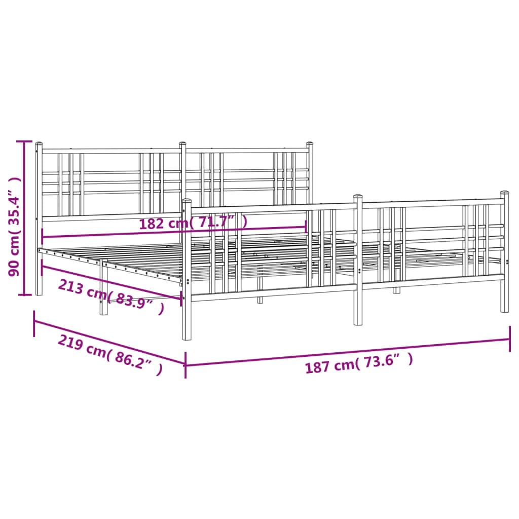 Cadre de lit métal sans matelas et pied de lit blanc 183x213 cm - XIOS