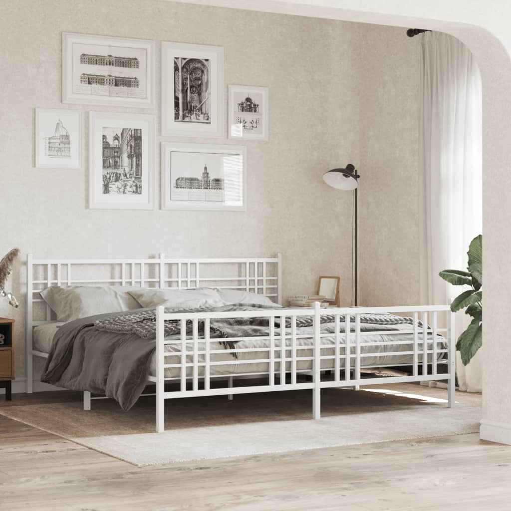 Cadre de lit métal sans matelas et pied de lit blanc 183x213 cm - XIOS