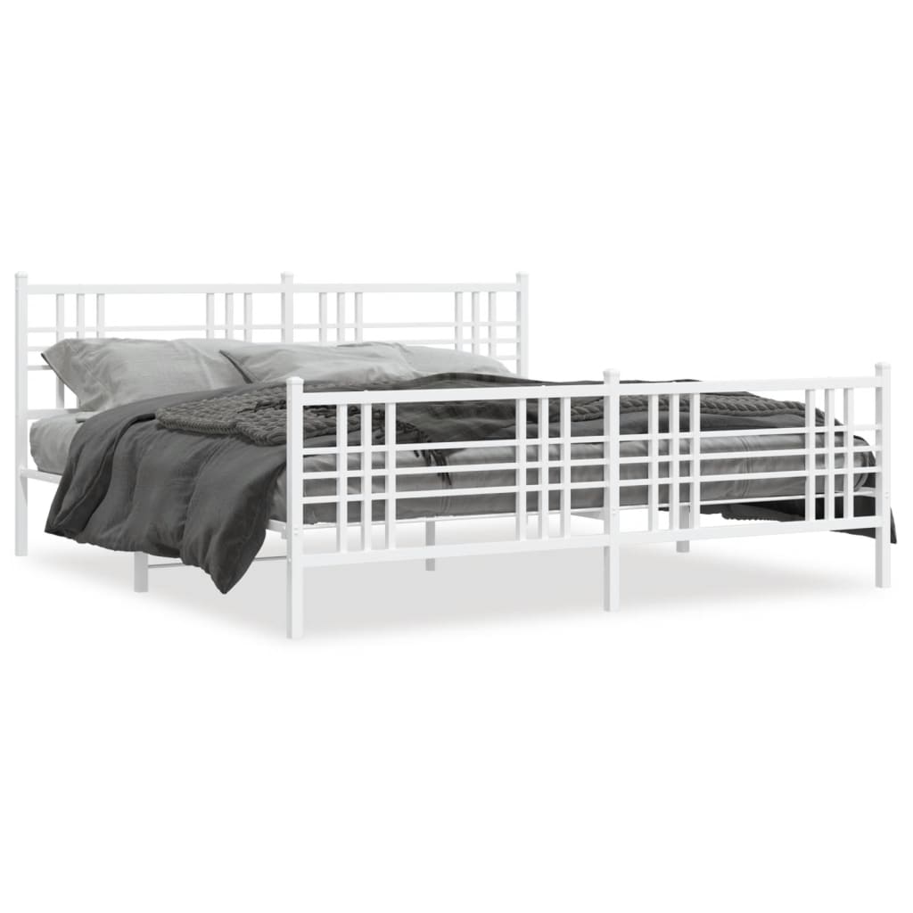 Cadre de lit métal sans matelas et pied de lit blanc 193x203 cm - XIOS