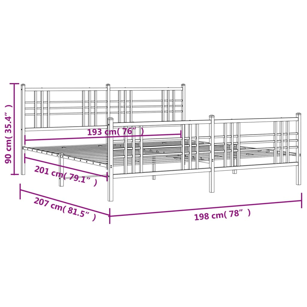 Cadre de lit métal sans matelas et pied de lit blanc 193x203 cm - XIOS