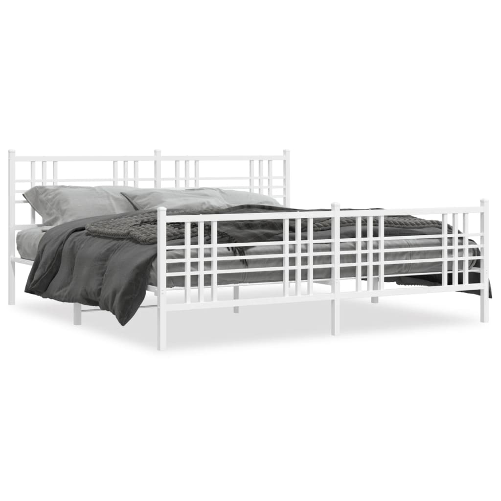 Cadre de lit métal sans matelas et pied de lit blanc 200x200 cm - XIOS