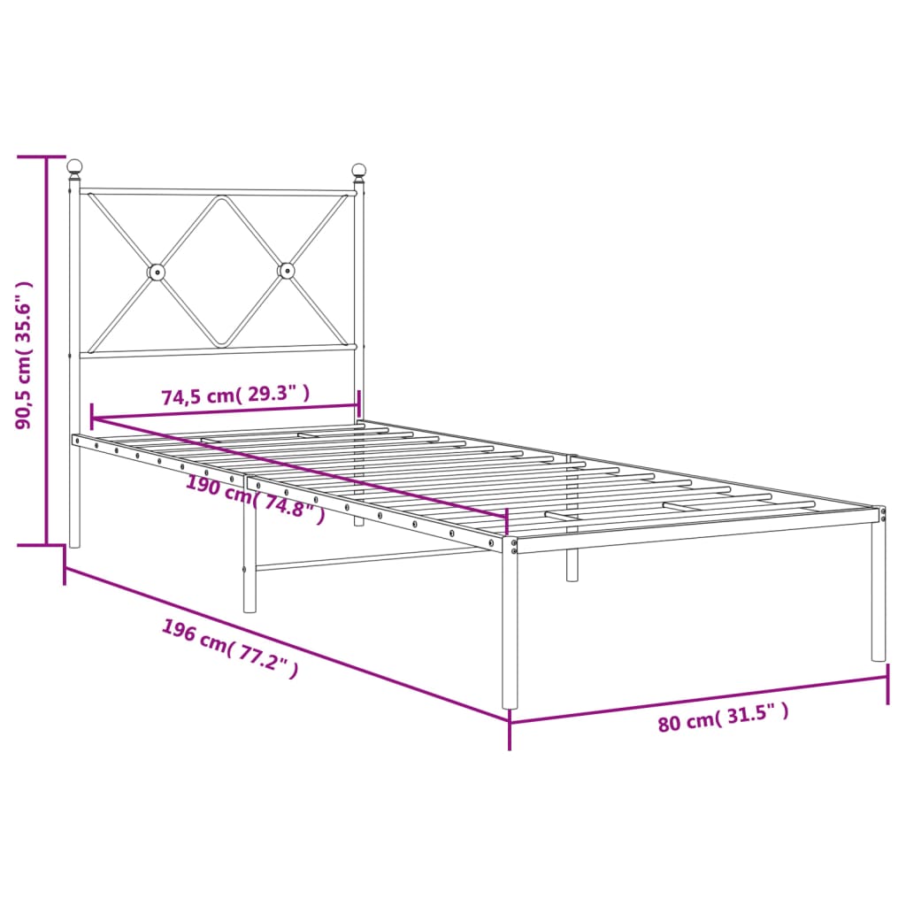 Cadre de lit métal sans matelas avec tête de lit noir 75x190 cm - XIOS