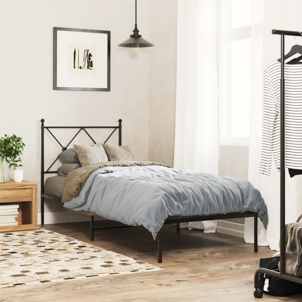 Cadre de lit métal sans matelas avec tête de lit noir 75x190 cm - XIOS